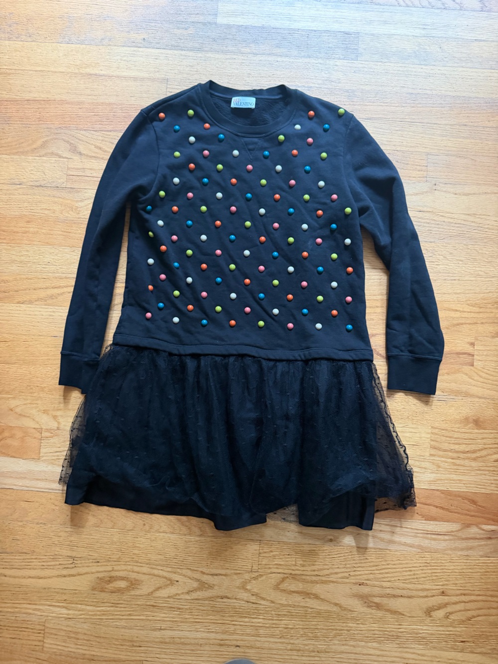 Valentino Black Long-Sleeve Tulle Skirt Dress